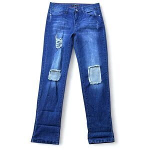 L&B Lucky & Blessed Womens Jeans Size 10 Distressed Skinny Stretch Blue Cut Outs